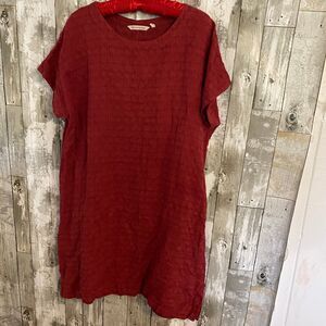 Soft Surrounding maroon linen blend short sleeve remi gauze shirt dress S